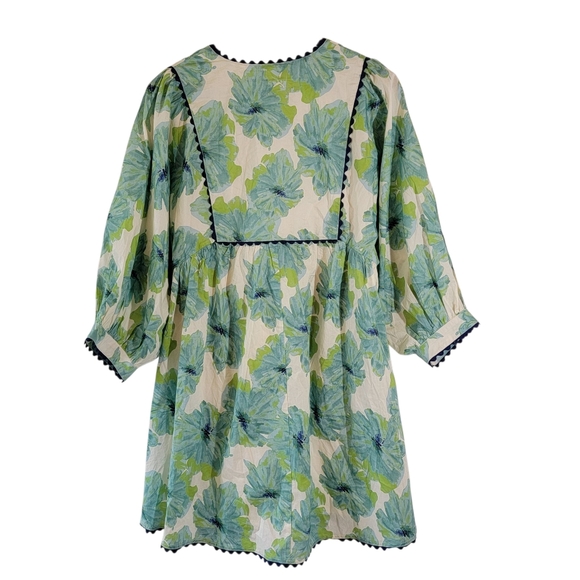 Anthropologie Entro Green White Floral Babydoll Dress Sz M Coastal Cowgirl Chic - Picture 8 of 15